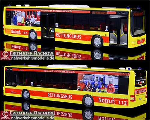 Rietze Busmodell Artikel 72724 M A N Lions City Barnimer Busgesellschaft Rettungsbus