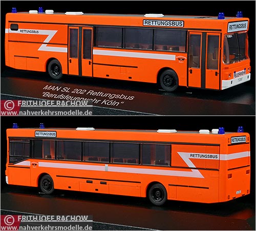 Rietze Busmodell Artikel 72107 M A N S L 202 Rettungsbus Feuerwehr Köln