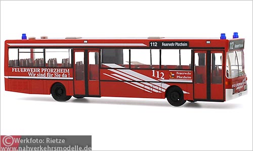 Rietze Busmodell Artikel 71822 Mercedes-Benz O 405 Feuerwehr Pforzheim