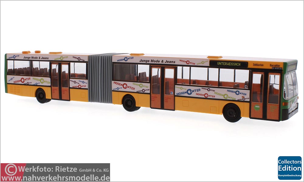 Rietze Busmodell Artikel 69832 Mercedes-Benz O 405 G R B S Regionalbus Stuttgart mit Werbung Hosencenter