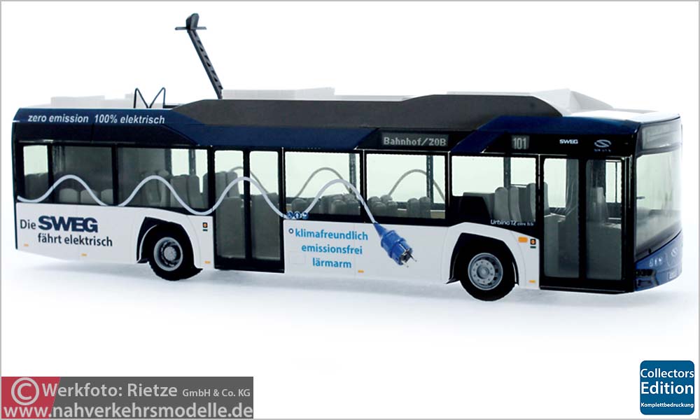 Rietze Busmodell Artikel 73030 Solaris U 12 Electric 2014 S W E G