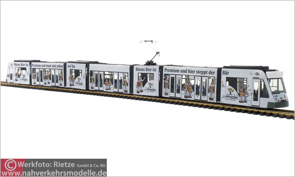 Rietze Linie 8 Straßenbahnmodell Artikel STRA01043 Siemens Combino Stadtwerke Augsburg