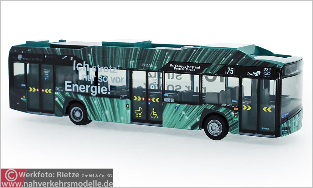 Rietze Busmodell Artikel 73036 Solaris U 12 2014 electric In der City Bus Frankfurt