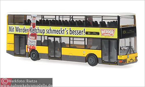 Rietze MAN ABB DN 95 DD BVG Berlin Busmodell Modellbus Modellbusse Busmodelle Doppelstockbus Doppeldecker