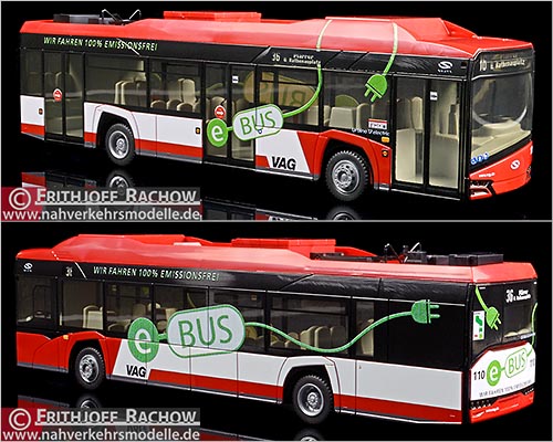 Rietze Busmodell Artikel 73028 Solaris U 12 electric Verkehrs Aktiengesellschaft Nürnberg