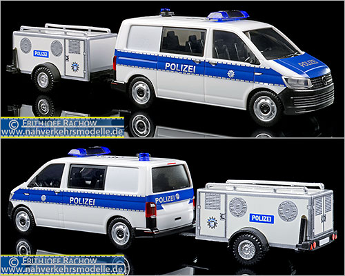 Herpa V K Modelle Diensthundeführerkraftwagen mit Hundetransportanhänger Volkswagen T 6 Bundespolizei